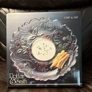 Potter & Smith Chip & Dip Platter‎ Glass Rose Pattern